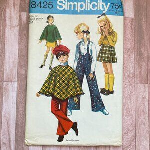 Simplicity 8425 Pattern Cut Retro Fashion Kids Poncho Skirt Pants Vintage 1969
